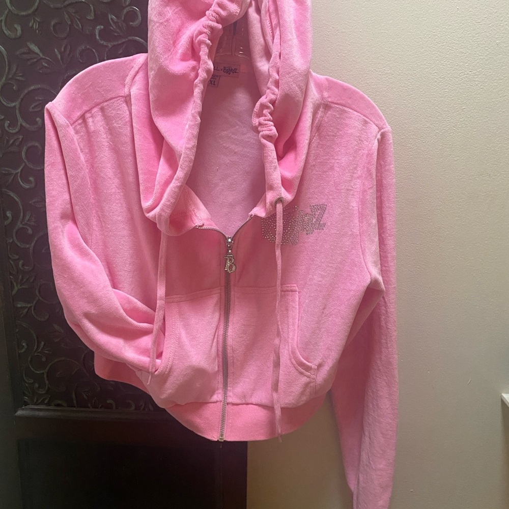 Bratz x Dollskill Pink Zip-Up Cropped Velour Hoodie New